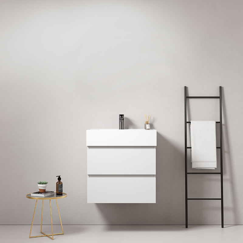 Mobile bagno sospeso 60 cm Bianco Lavabo in Resina Senza Specchio - Fiji Paint