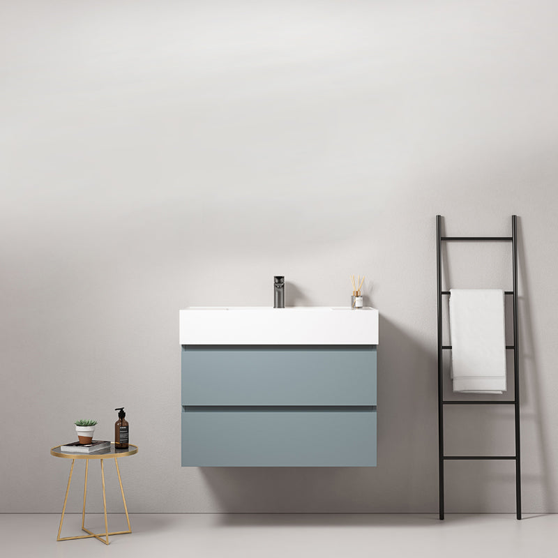 Mobile bagno sospeso 80 cm Blu Avio Lavabo in Resina Senza Specchio - Fiji Paint