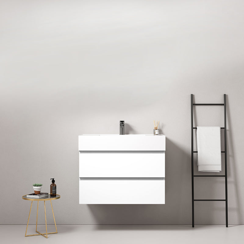 Mobile bagno sospeso 80 cm Bianco Lavabo in Resina Senza Specchio - Fiji Paint