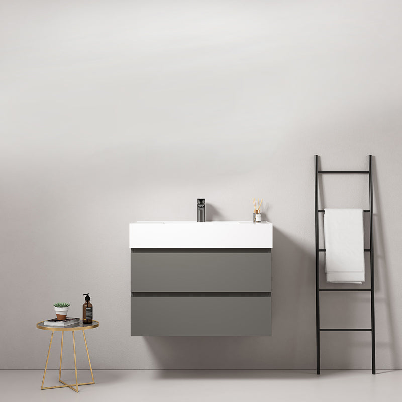 Mobile bagno sospeso 80 cm Grigio Londra Lavabo in Resina Senza Specchio - Fiji Paint
