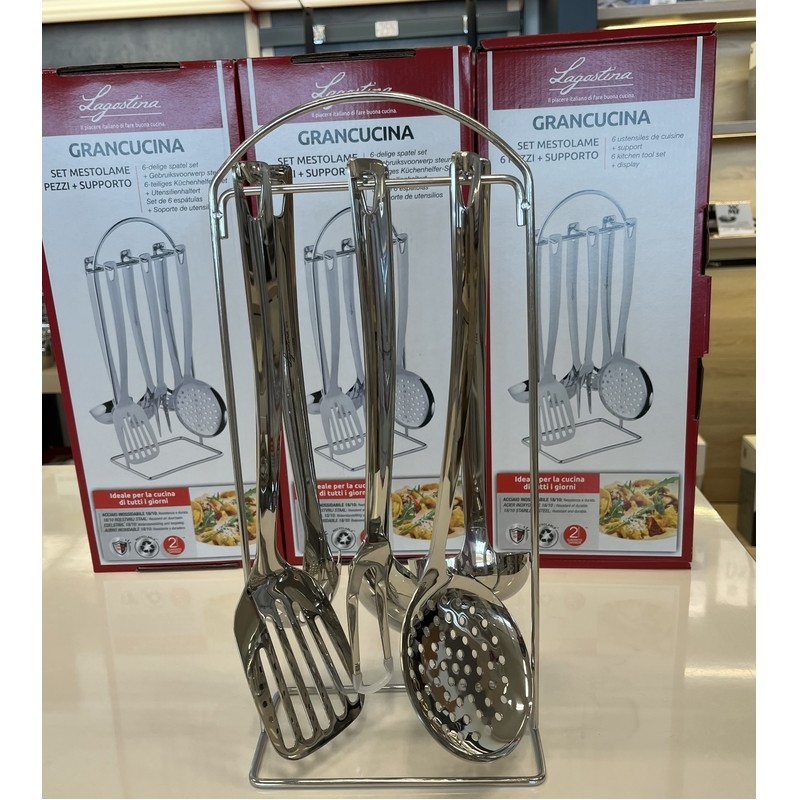 GRAN CUCINA SET MESTOLAME DA 6 PEZZI CON SUPPORTO ACCIAIO INOX LAGOSTINA