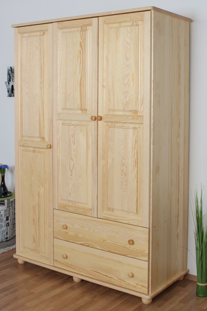 Armadio "Junco" 06, pino massiccio, naturale - 195 x 135 x 59 cm (h x l x p)