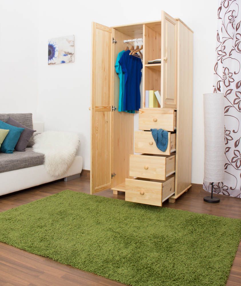 Armadio "009", pino massiccio, naturale - 190 x 80 x 60 cm (h x l x p)