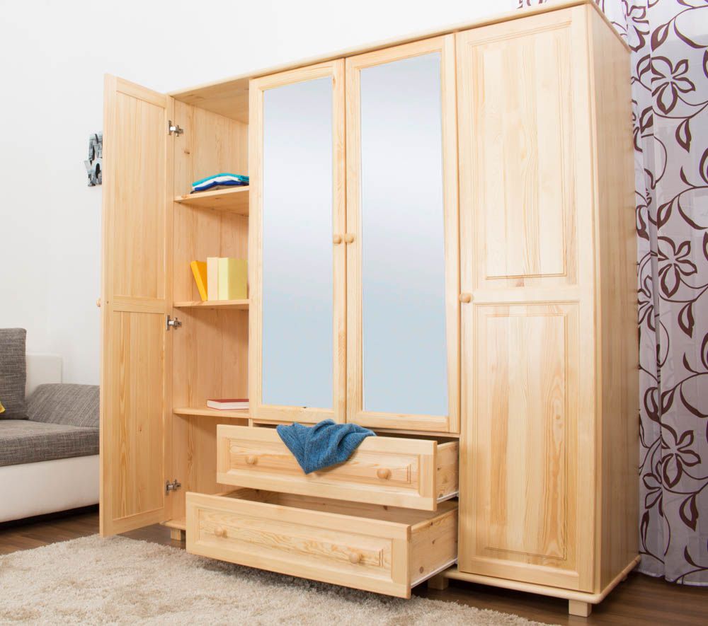 Armadio "020", pino massiccio, finitura naturale - 190 x 180 x 60 cm (h x l x p)