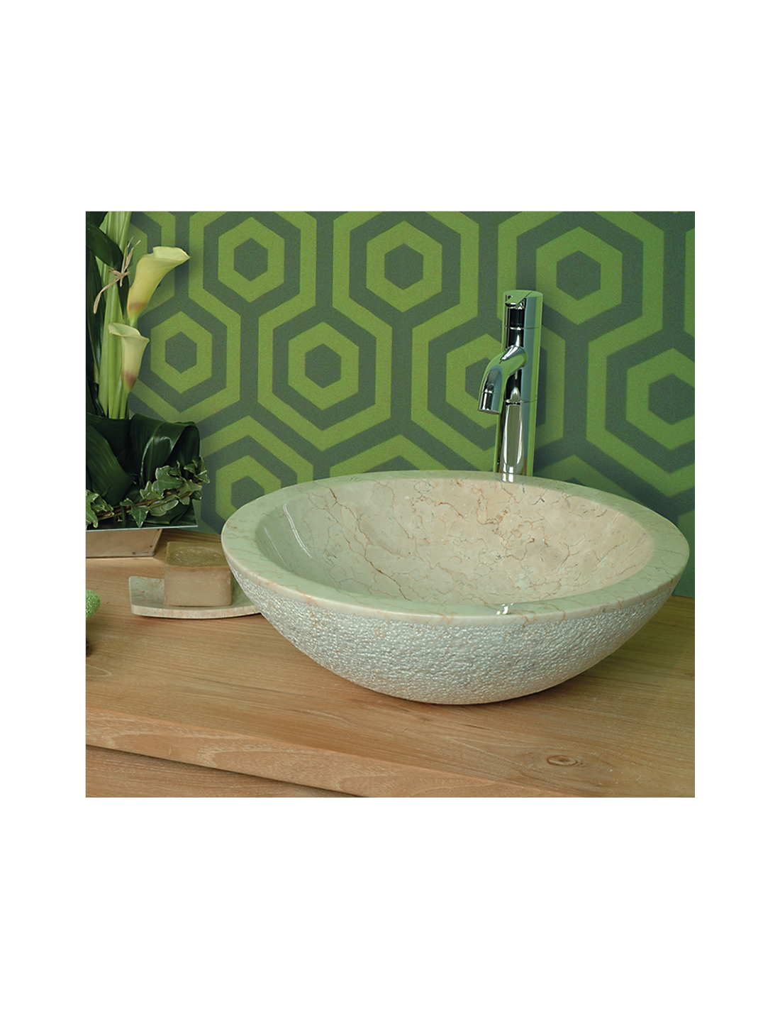 Imso ceramiche - Lavabo Rotondo Beige Levigato in marmo - ISLATOBEG