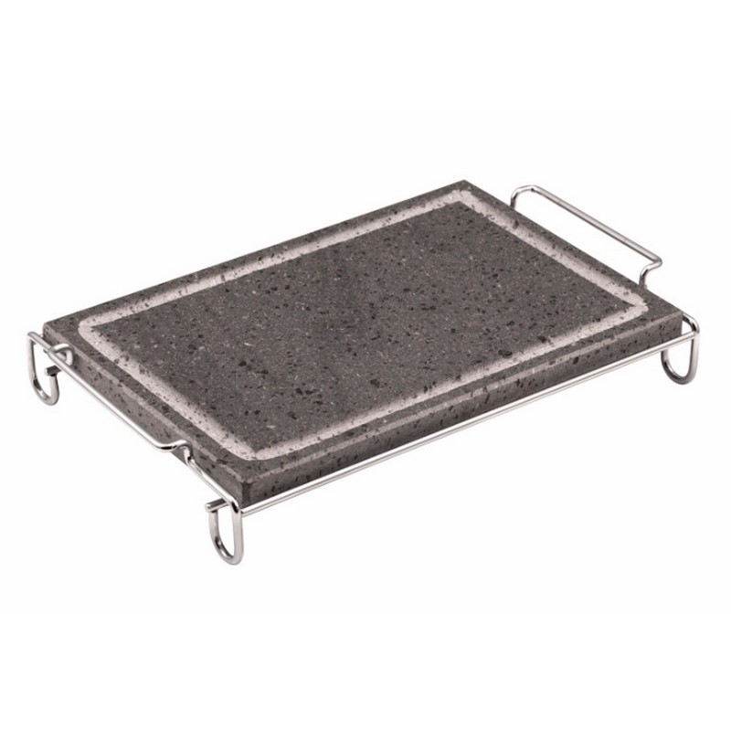 INVITO PIETRA LAVICA RETTANGOLARE CON STAND IN ACCIAIO 20X30 CM. ILSA