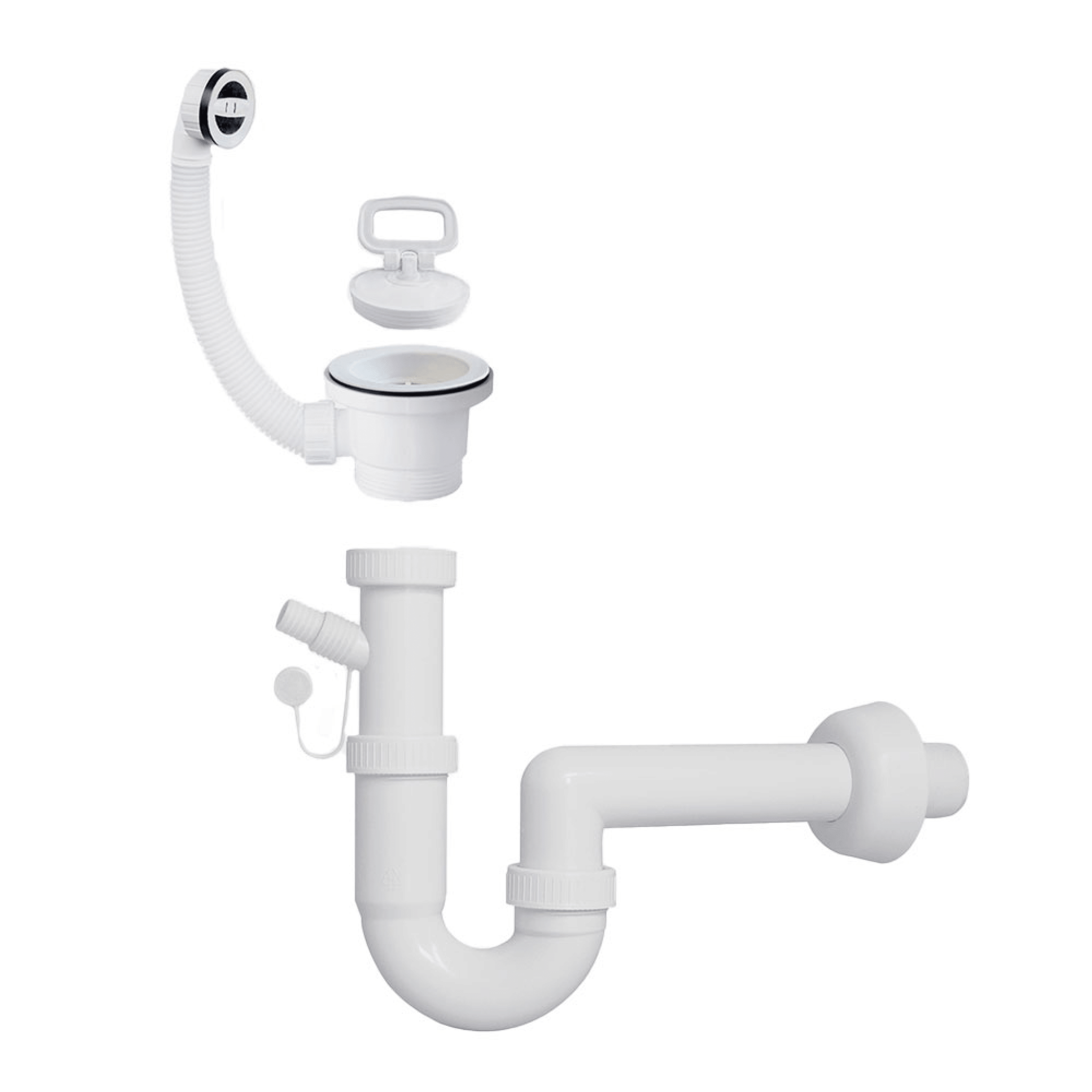 Kit Di Scarico Completo Di Piletta e Sifone Per Lavabo In Resina Feridras