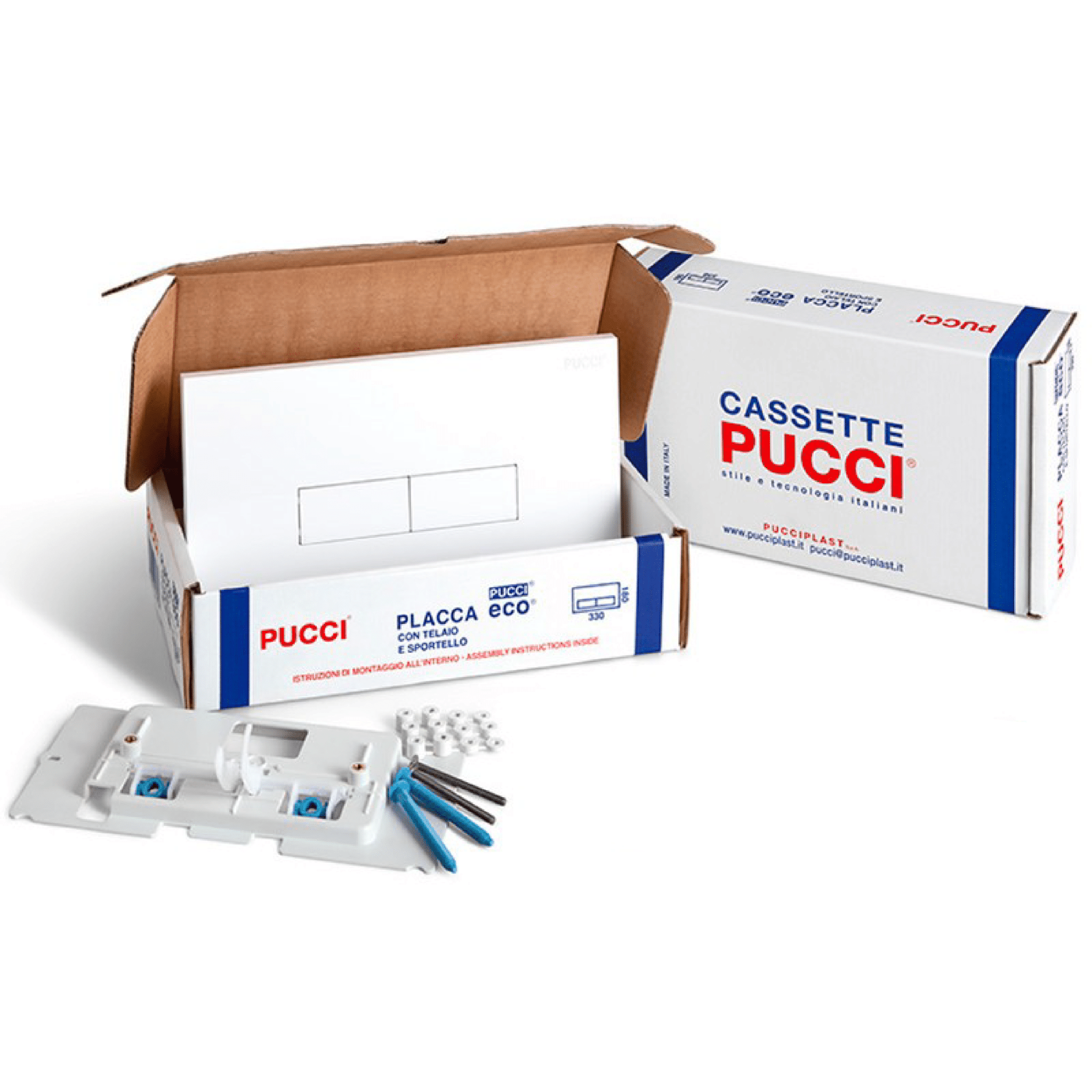 Kit Placca Di Azionamento Doppio Pulsante Pucciplast "Eco 310" Bianco Lucido