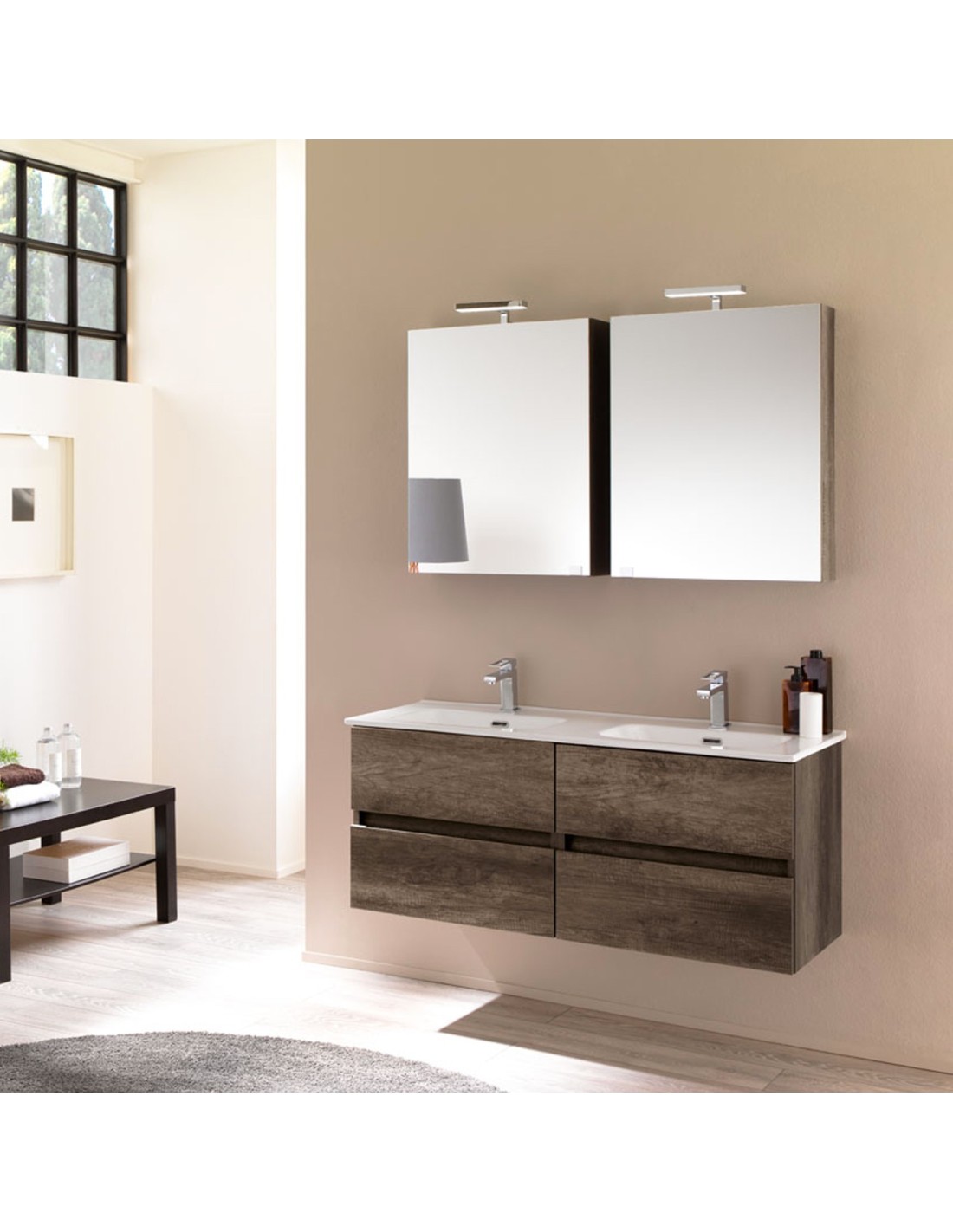 Kora mobile da bagno sospeso cm 120x190x46 rovere scuro
