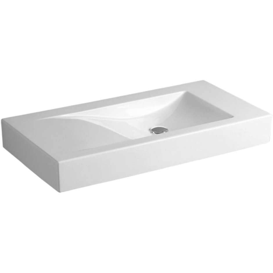 Lavabo consolle d'appoggio predisposta monoforo in ceramica bianca 100 cm - Frozen, Simas