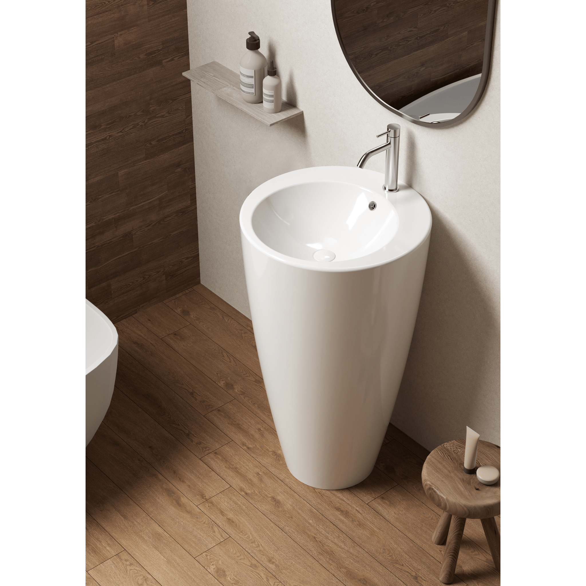 Lavabo Freestanding Con Scarico a Parete 50 Cm Bianco Lucido