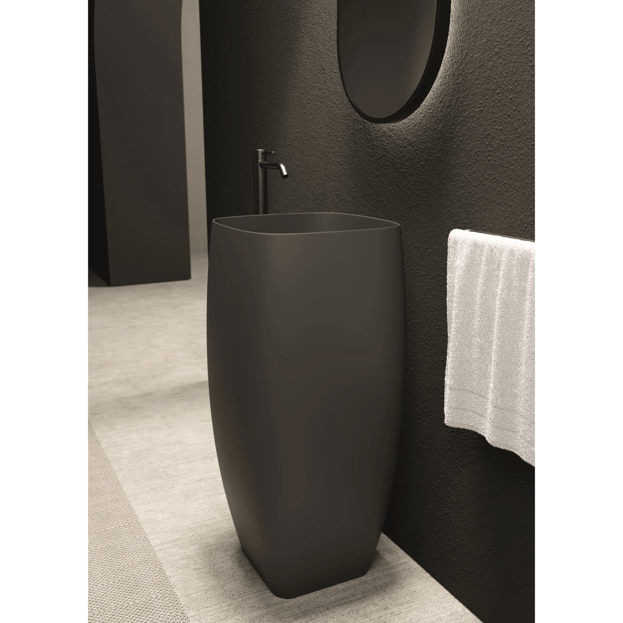 Lavabo Freestanding Con Scarico a Terra 47,5 Cm Alice Ceramica "Nur" Nero Opaco