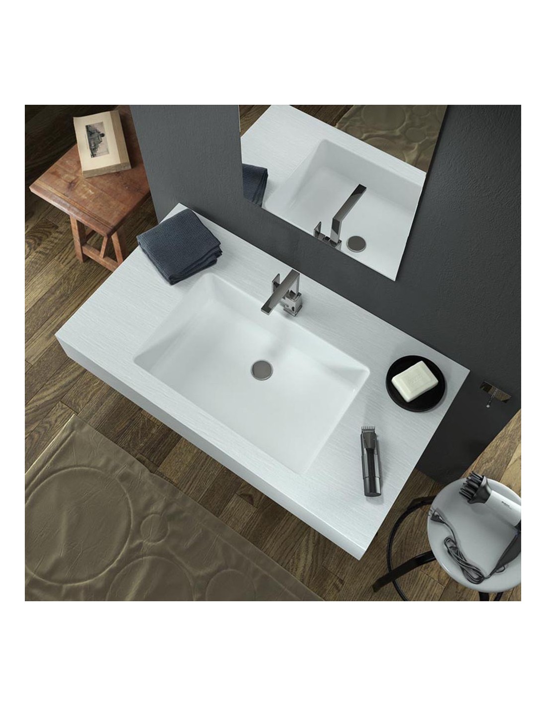 Lavabo integrato effetto ardesia in resina 100X50