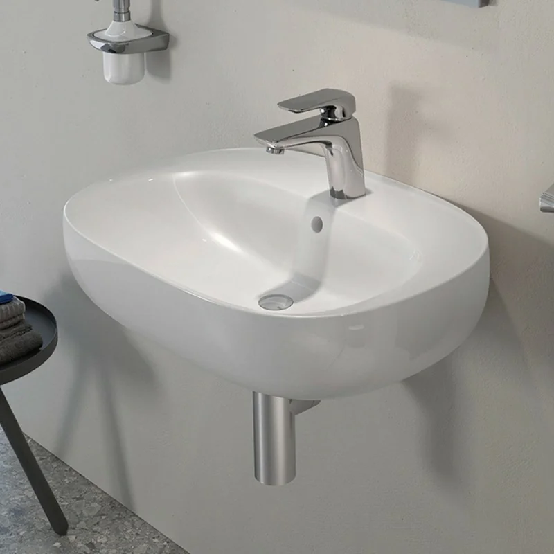 Lavabo ovale 60 cm sospeso bianco in ceramica Rak Illusion