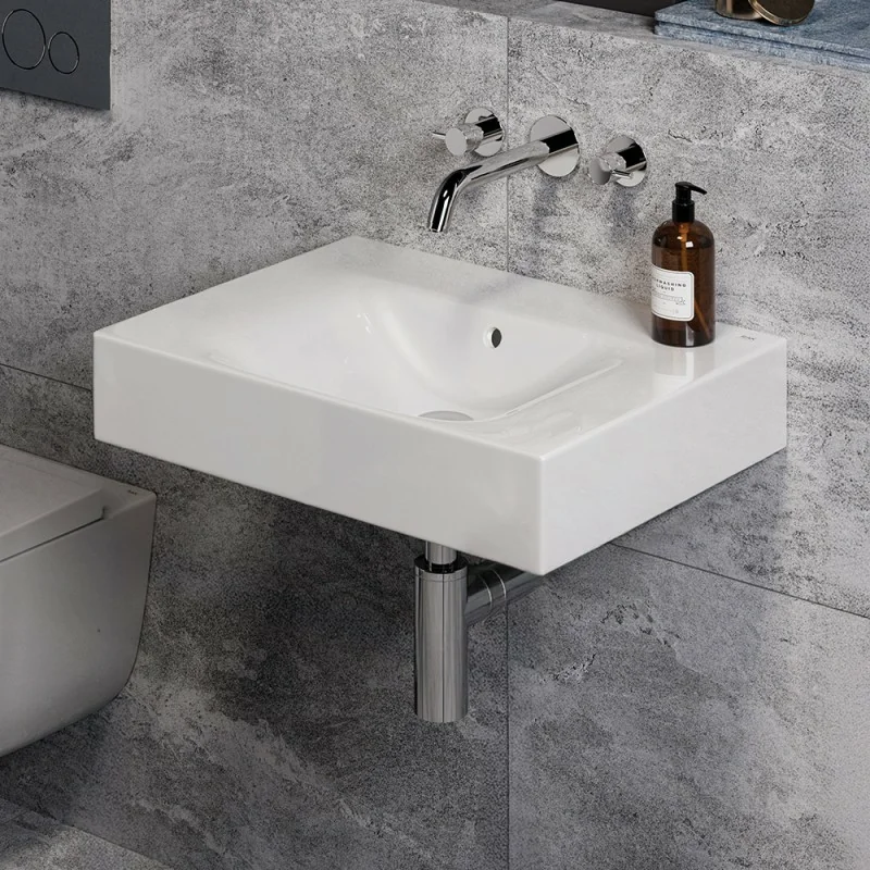 Lavabo sospeso 60cm rettangolare in ceramica senza foro per rubinetto bianca Rak Des