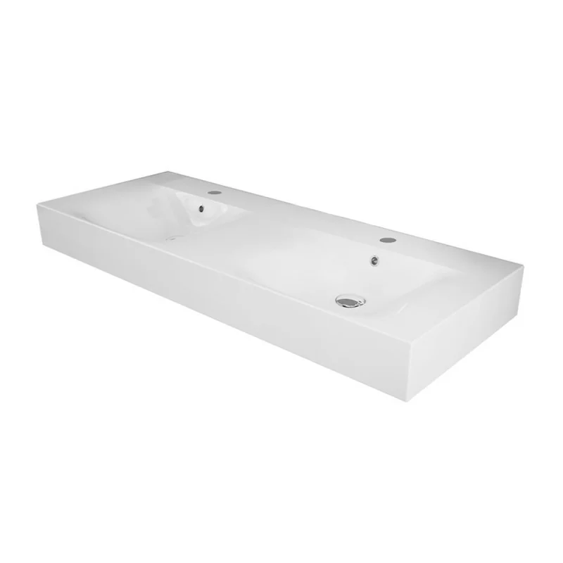 Lavabo sospeso doppio 120cm rettangolare in ceramica bianca Rak Des