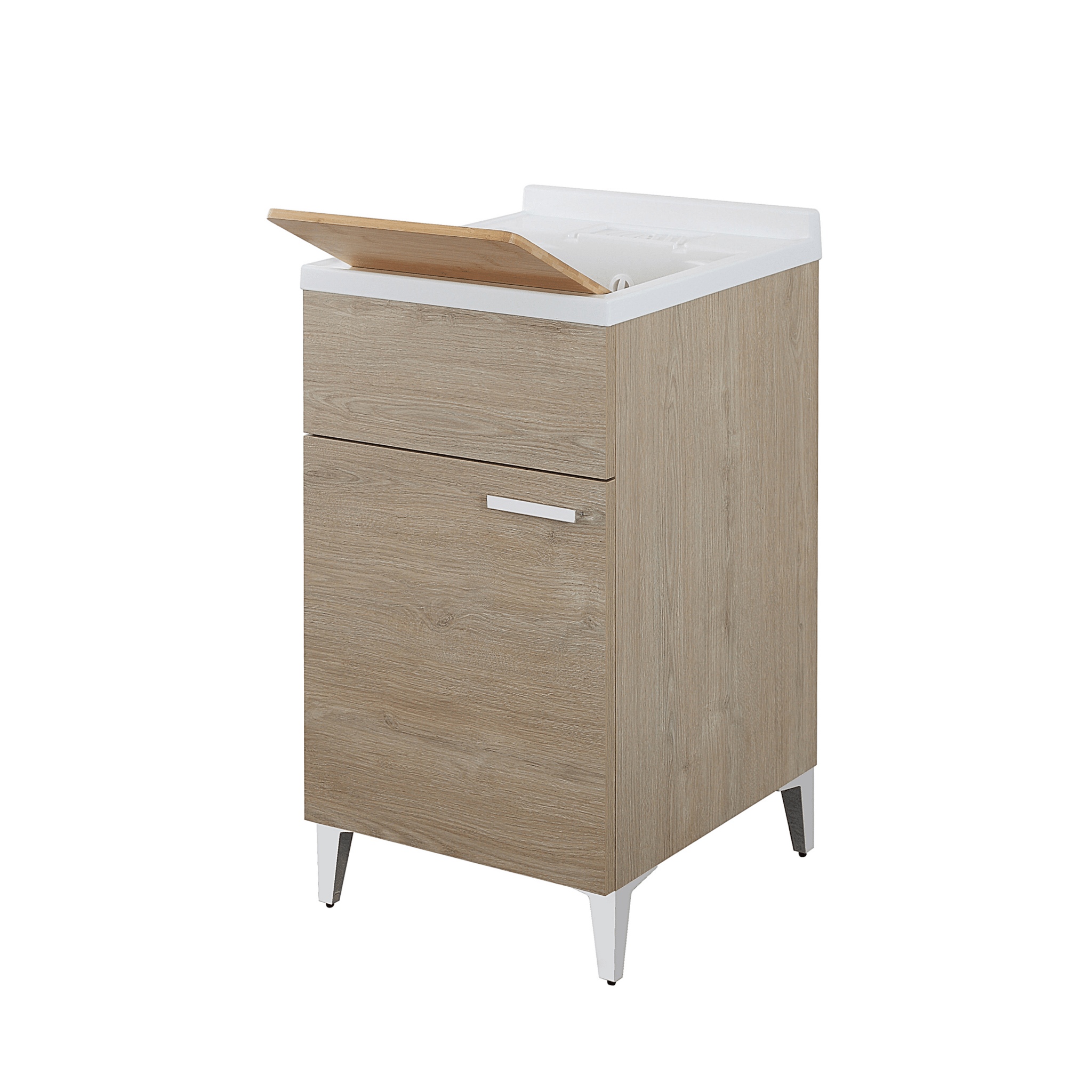 Lavatoio a Terra 45x50 Un'Anta Con Vasca Sifone e Tavoletta In Legno Feridras "Stella" Rovere Dolomite