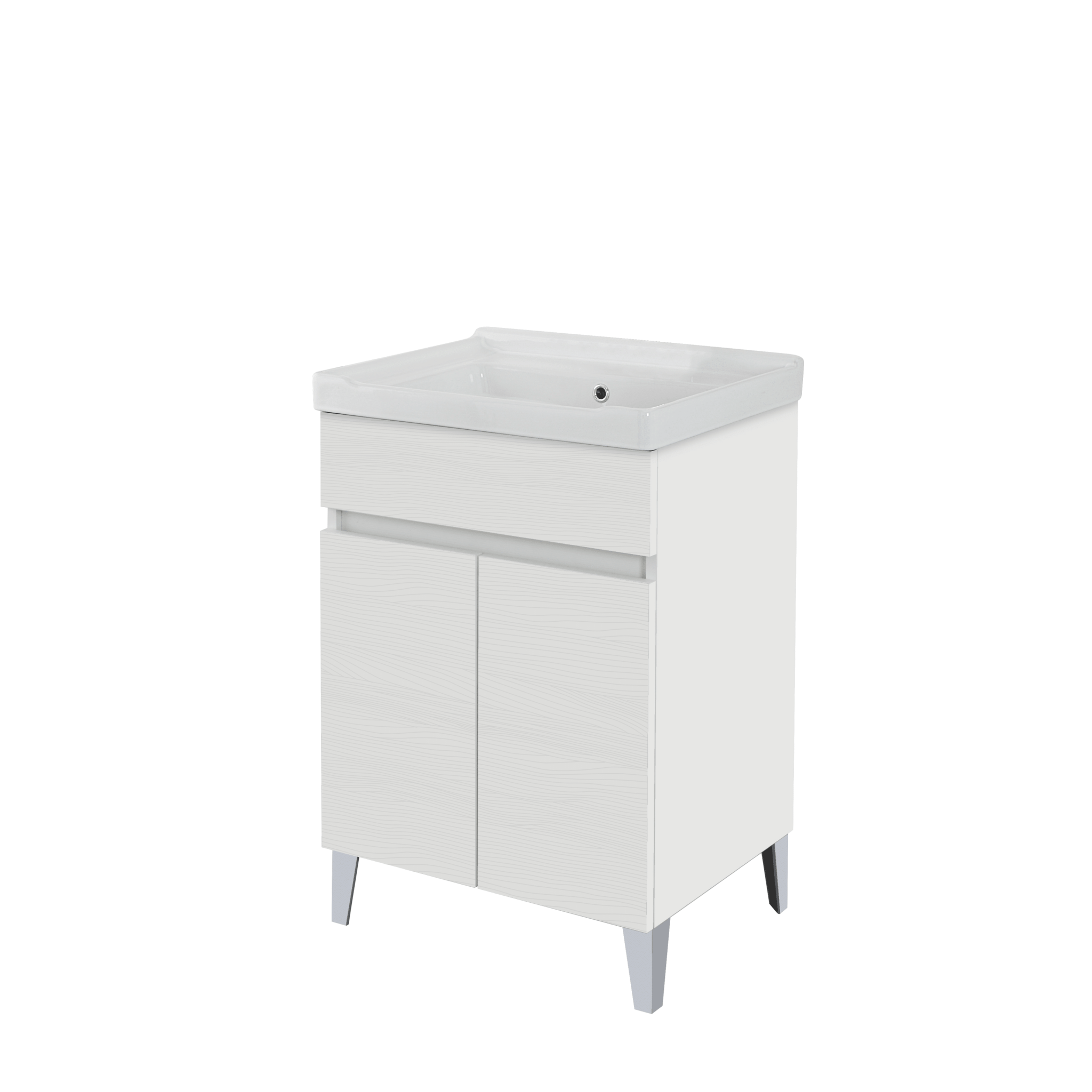 Lavatoio a Terra 60x46,8 Due Ante Con Vasca Feridras "Alba" Bianco Frassinato