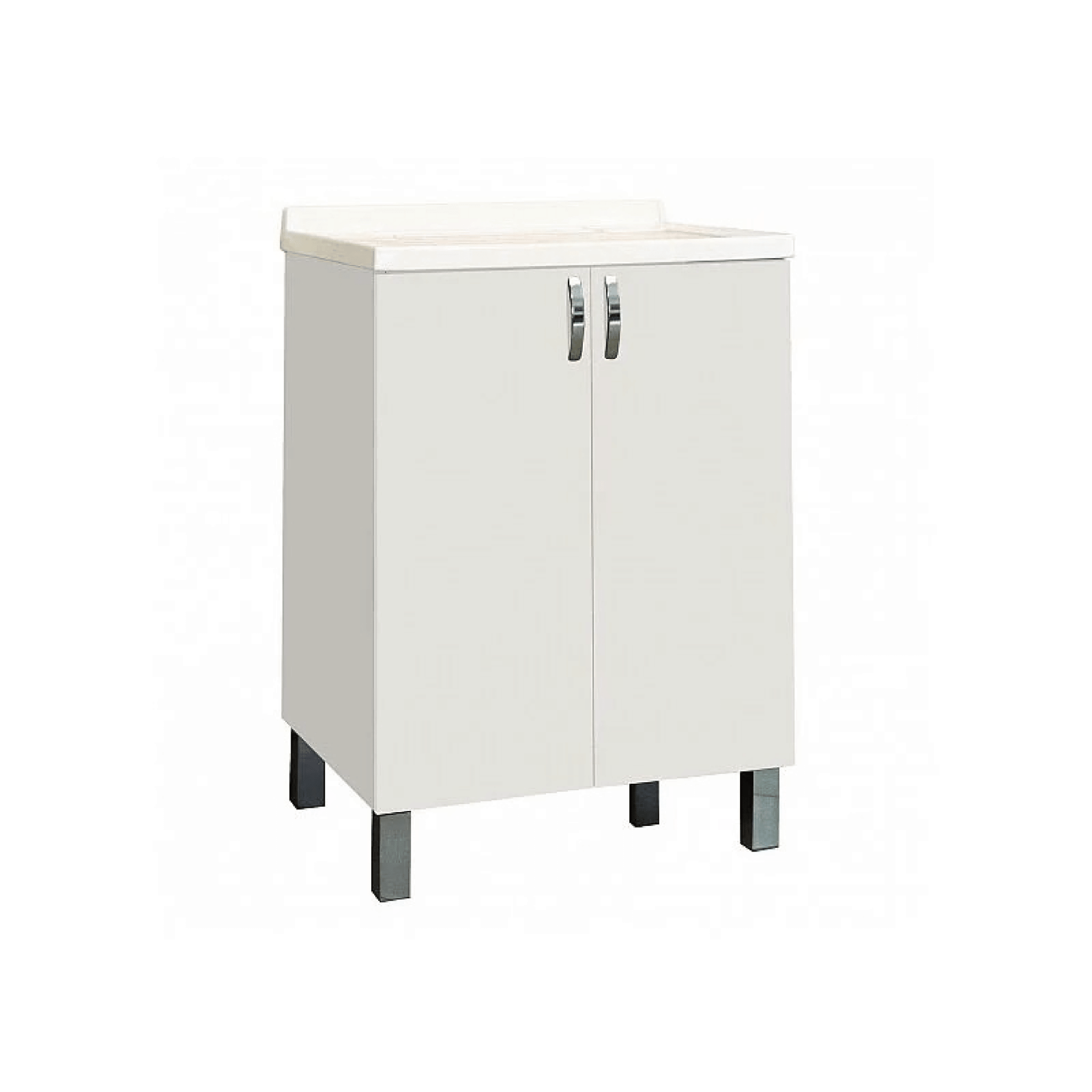 Lavatoio a Terra 60x50 Due Ante Con Vasca e Tavoletta In Legno Savini "Lavanderia" Bianco