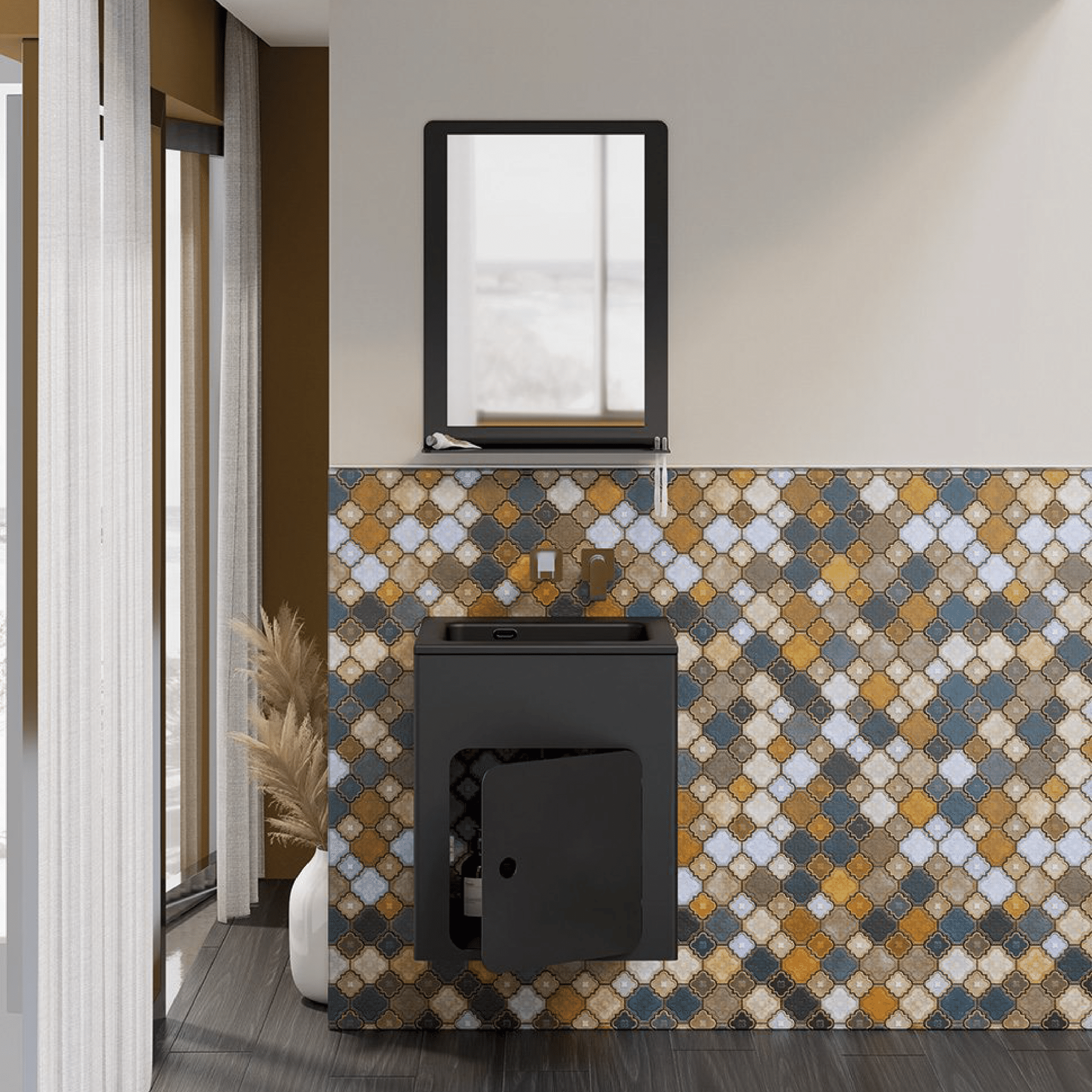 Lavatoio Sospeso Monoblocco 52x50 Un'Anta Con Vasca Xilon "Alluminium"