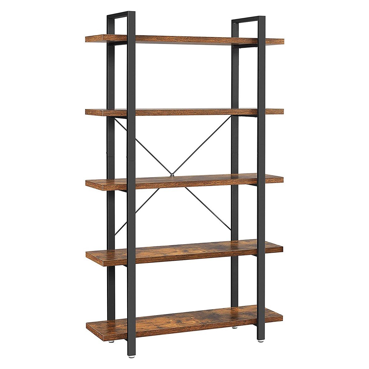 Libreria a 5 livelli in metallo e effetto legno - L105 x 177,5 cm