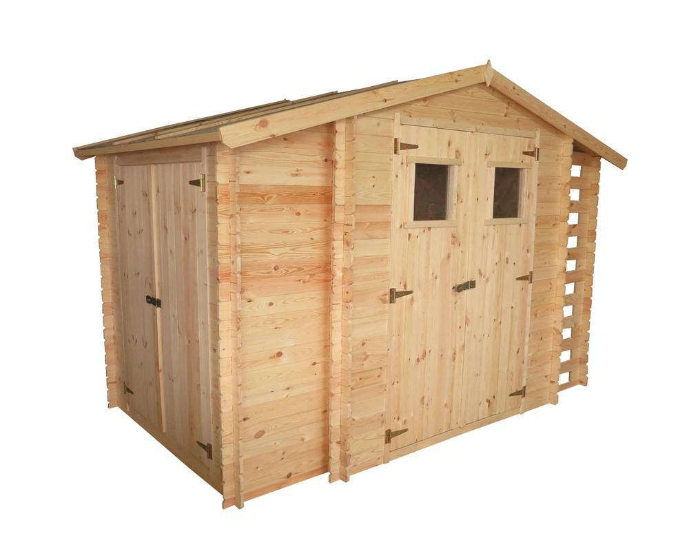 Casetta da giardino prefabbricata "Eisenstadt" - 3,12 x 2,00 m, spessore 19 mm, estensione laterale e tettoia per legna