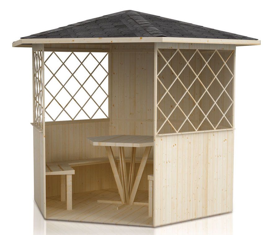 Gazebo in legno "Waldesruh" - incl. pavimento, panche e tavolo