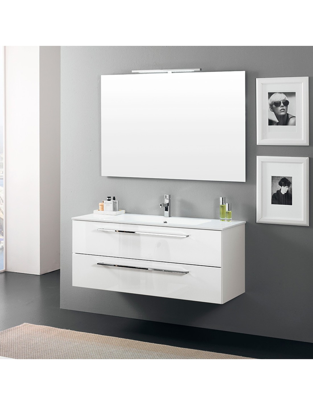 Maranello mobile bagno sospeso sospeso cm 120x190x46 laccato lucido bianco