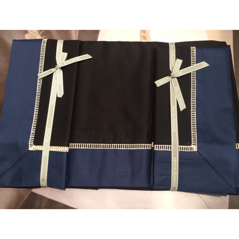 Mastro Raphael lenzuola completo matrimoniale My way bicolore nero bordo blu