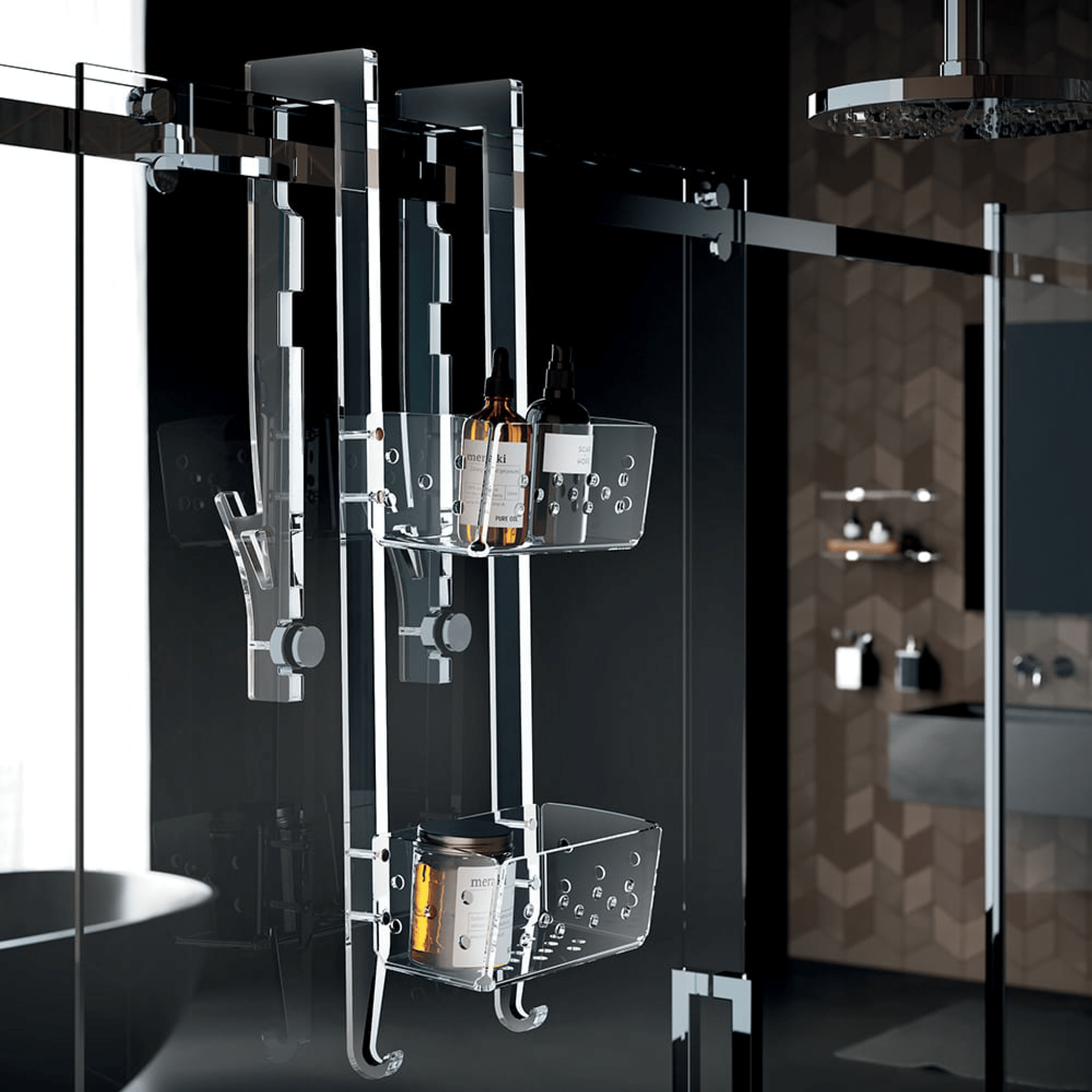 Mensola Doccia Rettangoalre a 2 Ripiani TlBath "Flesso Plexi" Trasparente