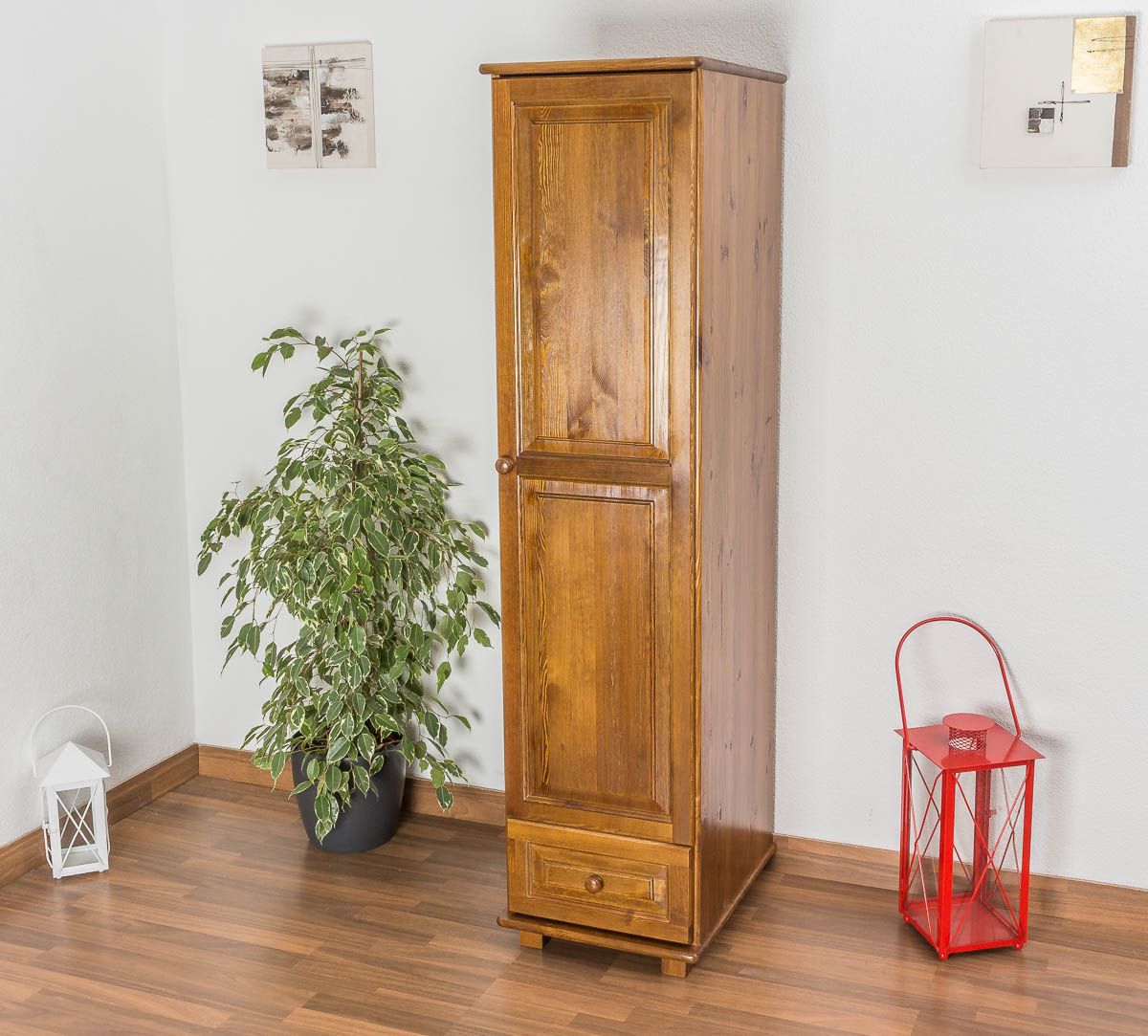 Armadio "002", pino massiccio, color rovere - 190 x 47 x 60 cm (h x l x p)