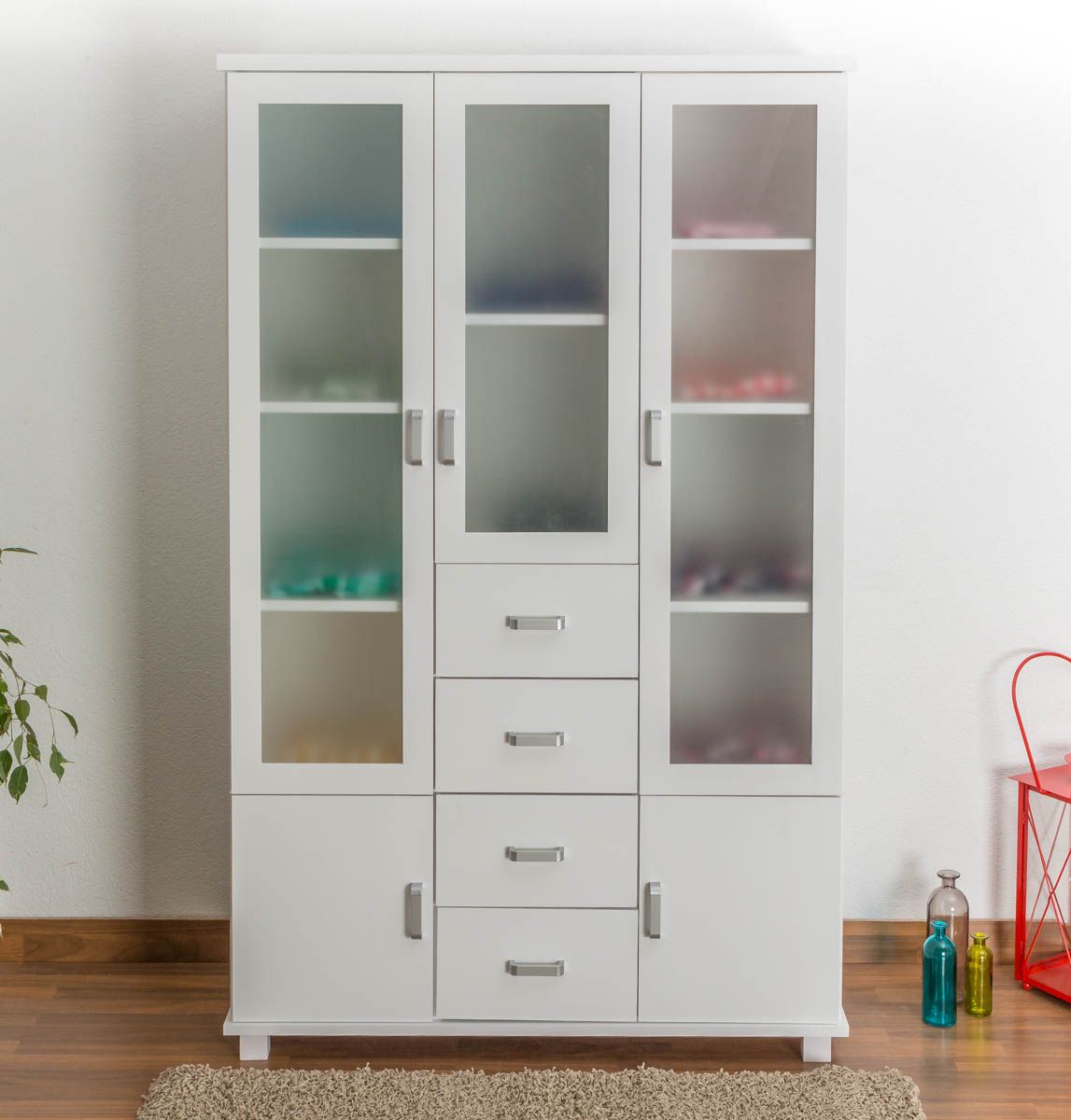 Armadio "Columba" 01, pino massiccio, laccato bianco - 195 x 121 x 50 cm