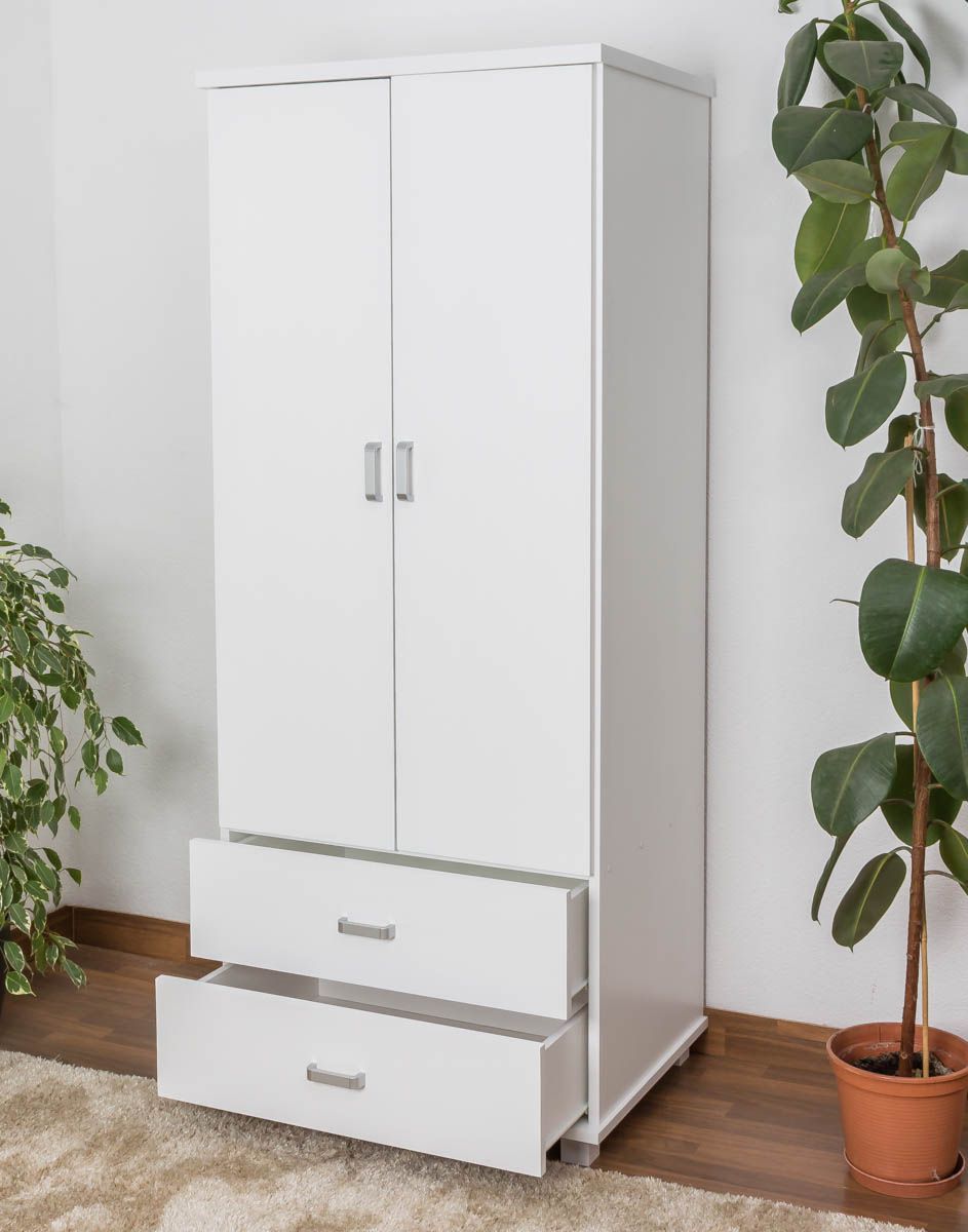 Armadio "Columba" 04, pino massiccio, laccato bianco - 195 x 80 x 59 cm