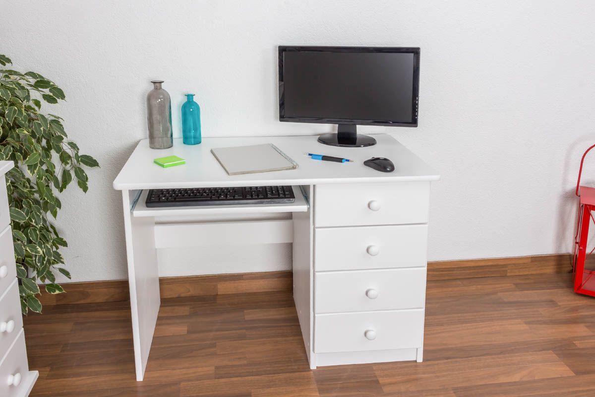 Scrivania in pino massello laccato bianco "Junco 191" - 75 x 100 x 55 cm (h x l x p)