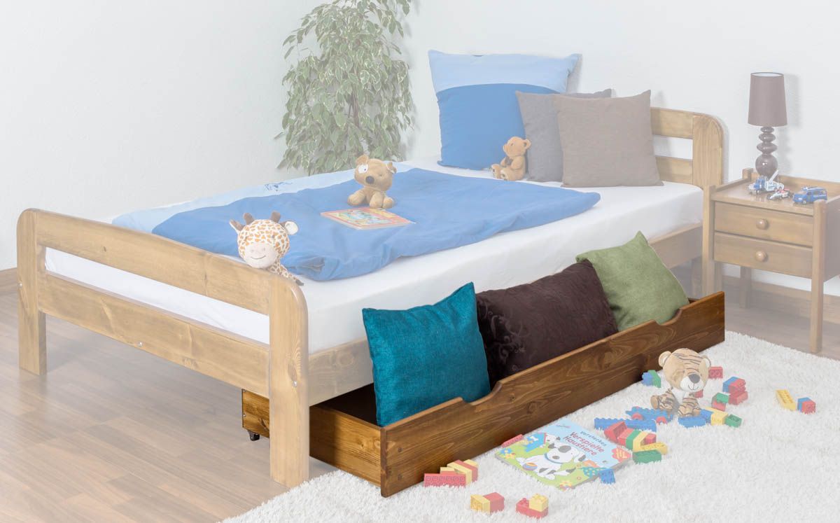 Cassettone letto in pino massello color rovere 002 - 17 x 150 x 57 cm (h x l x p)