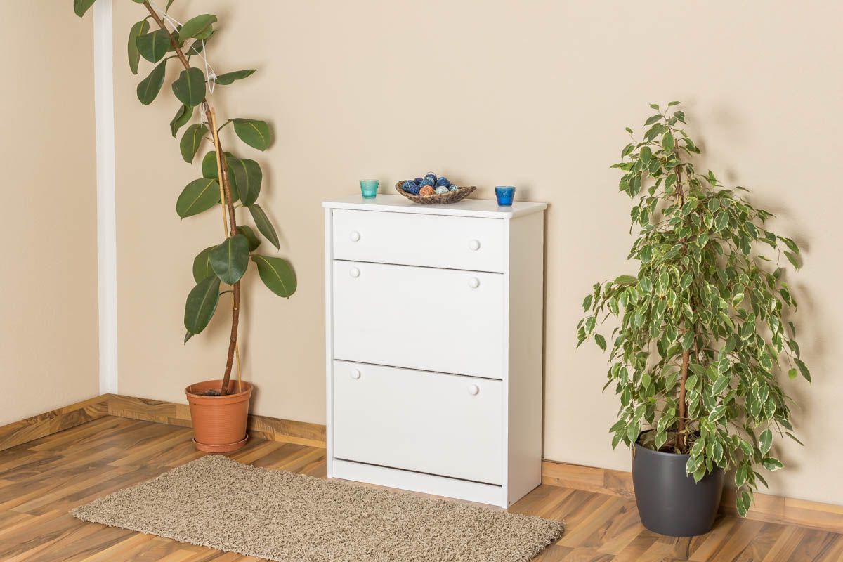 Scarpiera in pino massello laccato bianco "Junco 217" - 98 x 72 x 30 cm