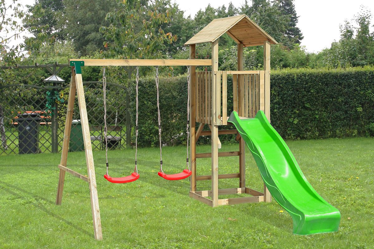 Torretta gioco "Julia", incl. scivolo e altalena doppia