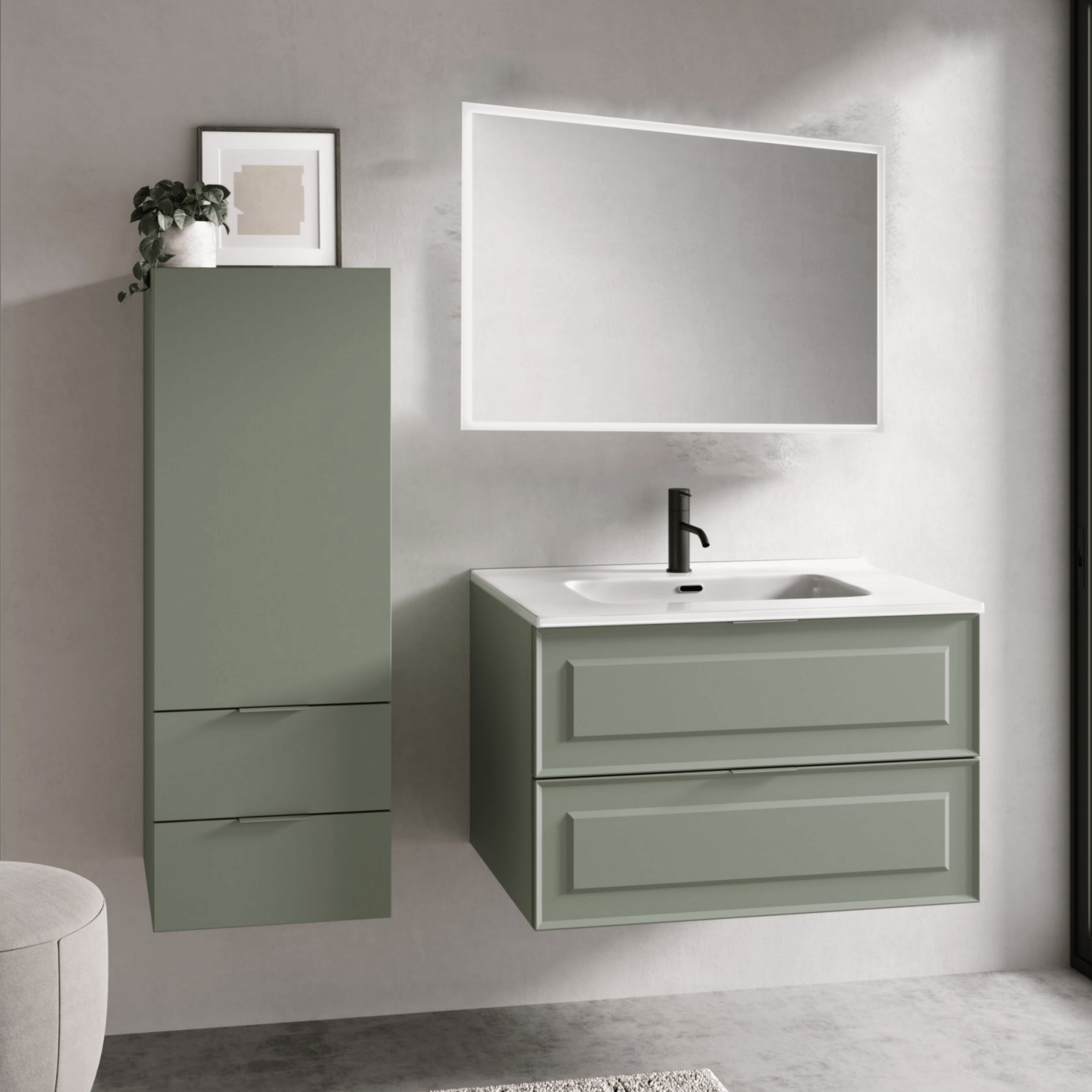 Mobile Bagno Sospeso 100 Cm Due Cassetti Specchio Retroilluminato 100x70 Cm Savini "Frame"