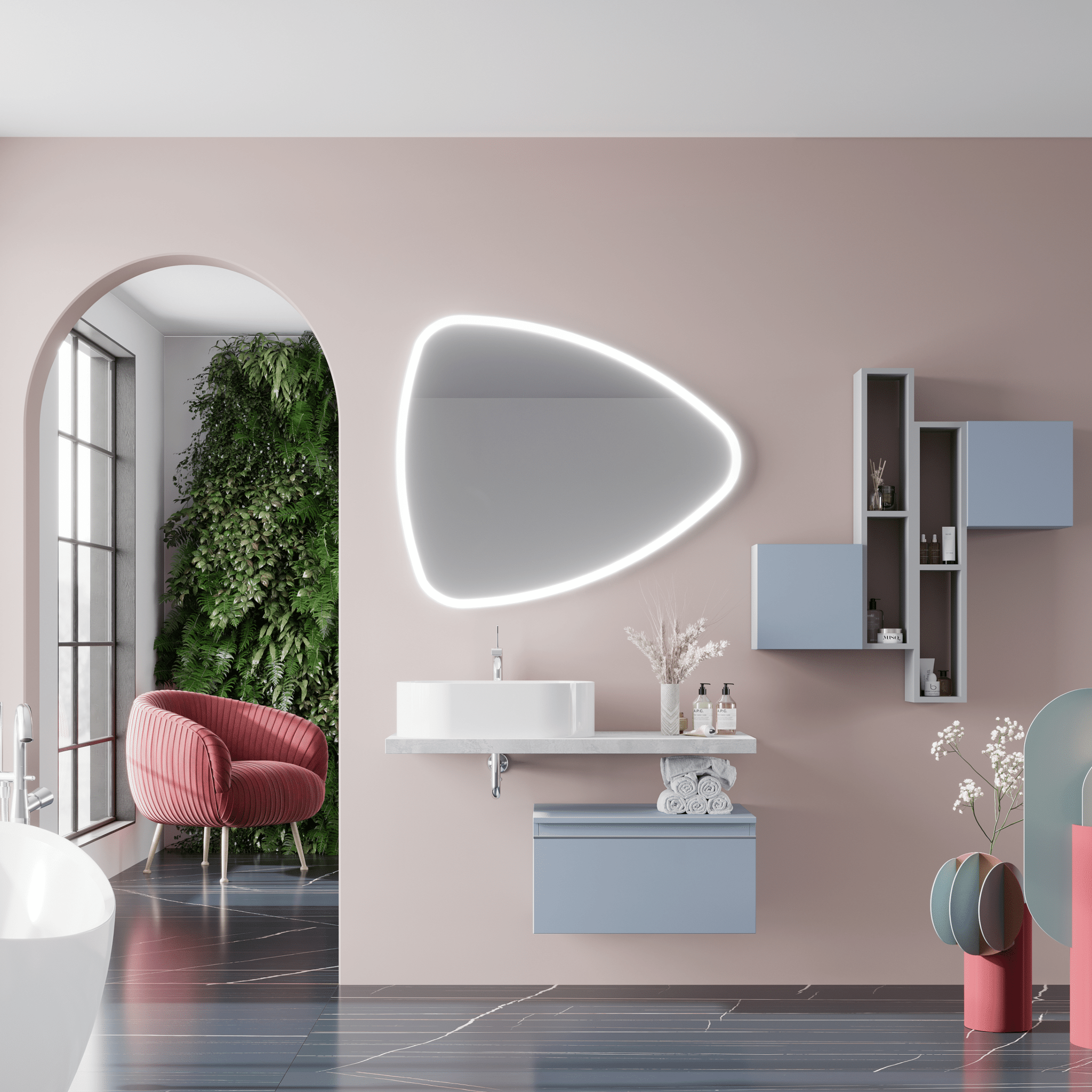 Mobile Bagno Sospeso 100 Cm Un Cassetto Specchio Con Illuminazione Led 100x85 Cm Savini Due "Linea"