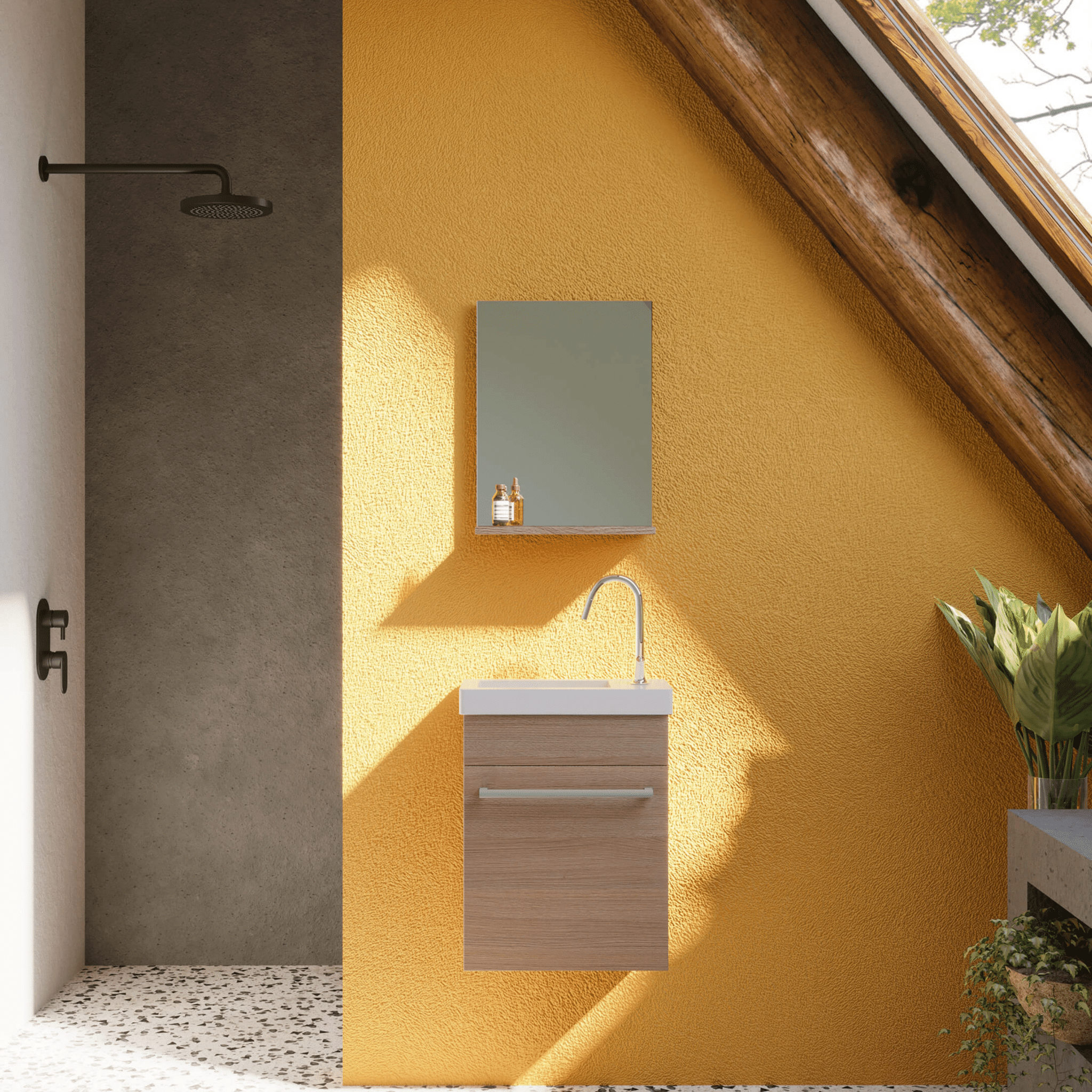 Mobile Bagno Sospeso 40 Cm Un'Anta Specchio Con Mensola 36,5x48,6 Cm Savini Due "Perla"