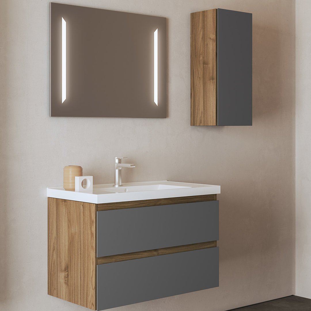 Mobile Bagno Sospeso 80 Cm Due Cassetti Specchio Retroilluminato 80x60 Cm Savini "Grace 4"