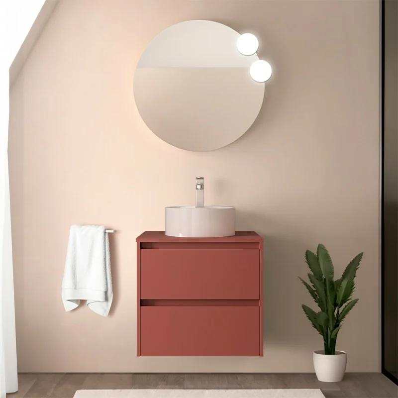 Mobile bagno sospeso 70 cm rosso satinato con top e specchio Gaya