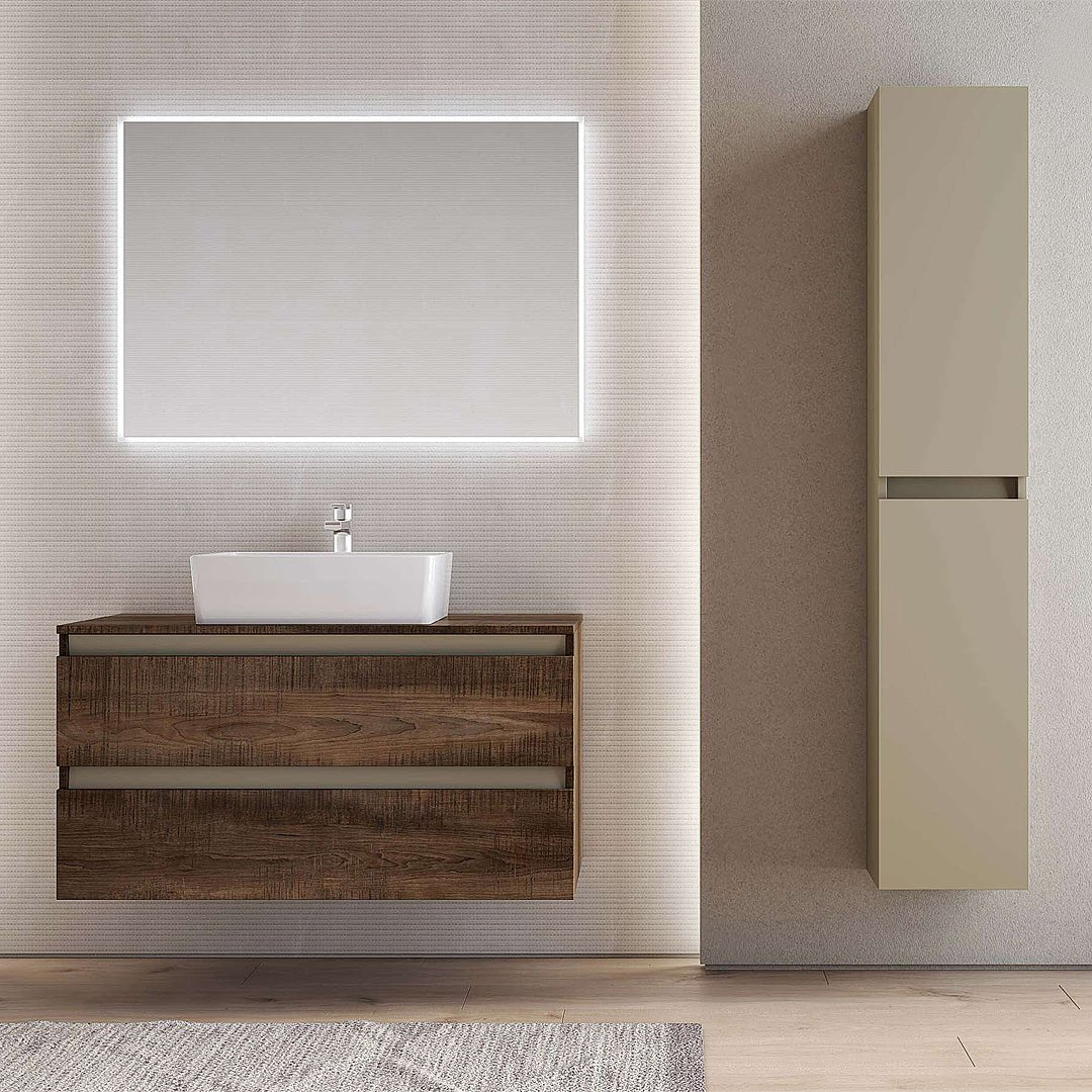Mobile Bagno Sospeso 80 Cm Due Cassetti Specchio Retroilluminato 80x60 Cm Savini "Cube 1"