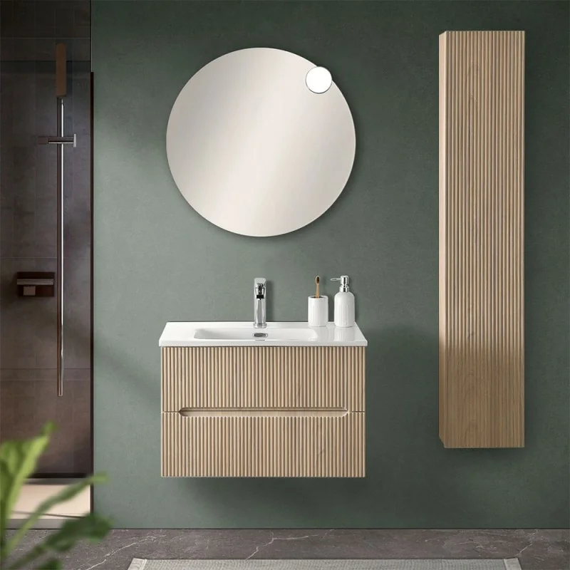 Mobile bagno sospeso cannettato 70 cm rovere chiaro con top Bali