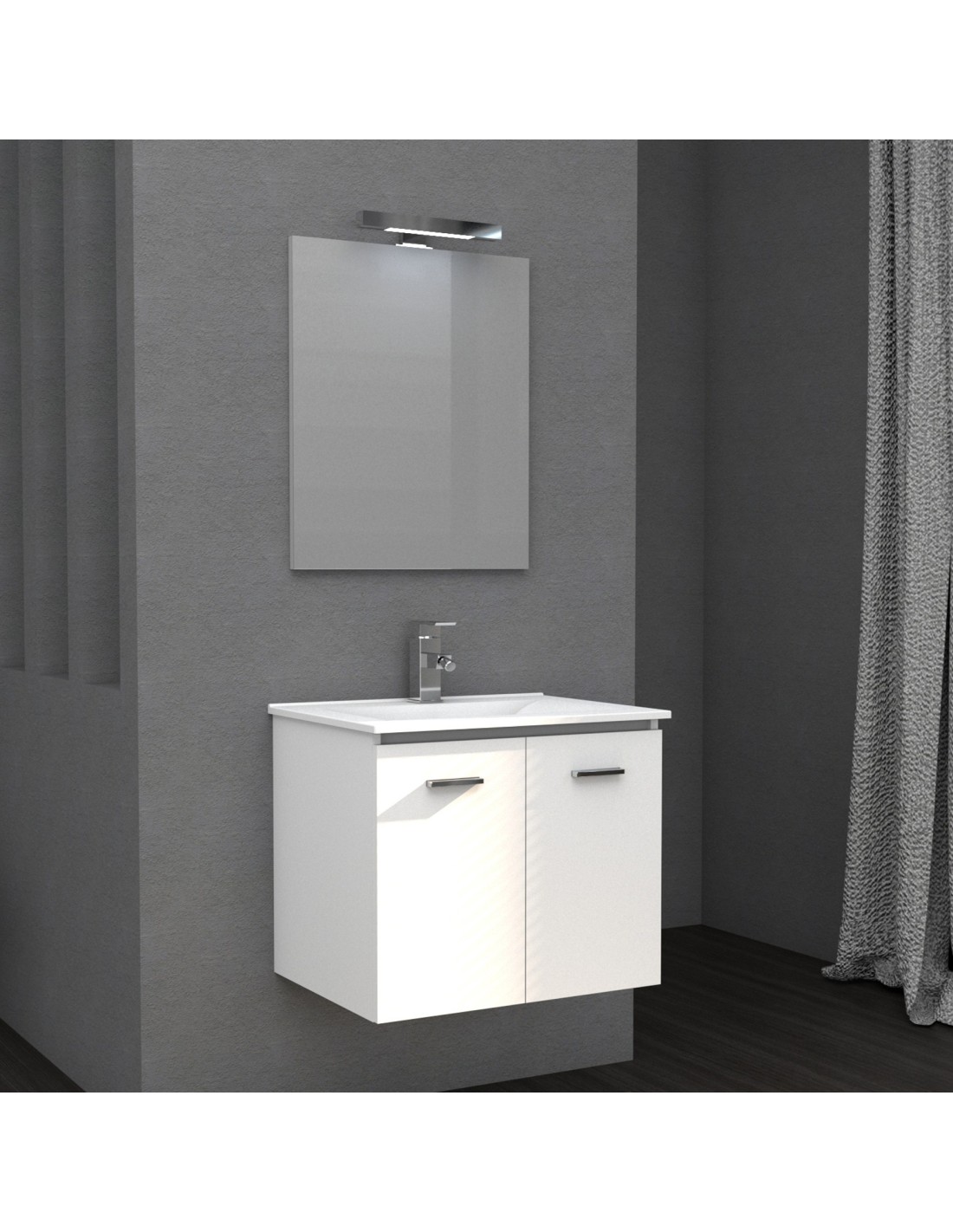 Mobile bagno sospeso FLY 76x46 finitura bianco lucido, lavabo in ceramica