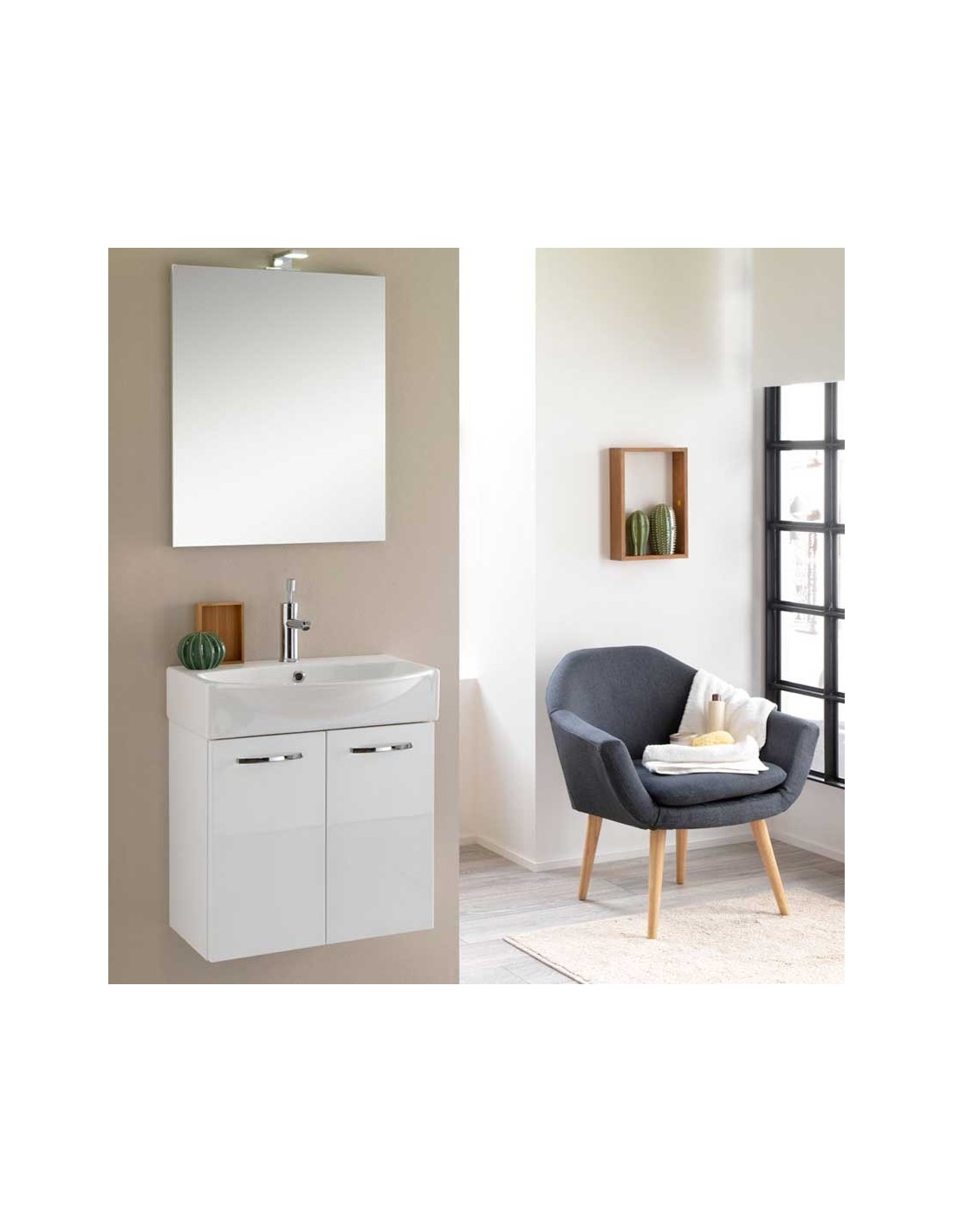 MOBILE BAGNO SOSPESO MINI50, COLORE LACCATO BIANCO LUCIDO