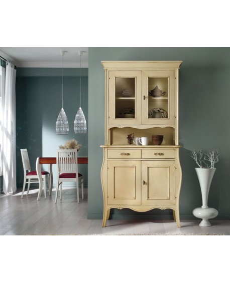 CREDENZA VETRINA LACCATO AVORIO LEGNO MASSELLO L 105 H 214 P 50