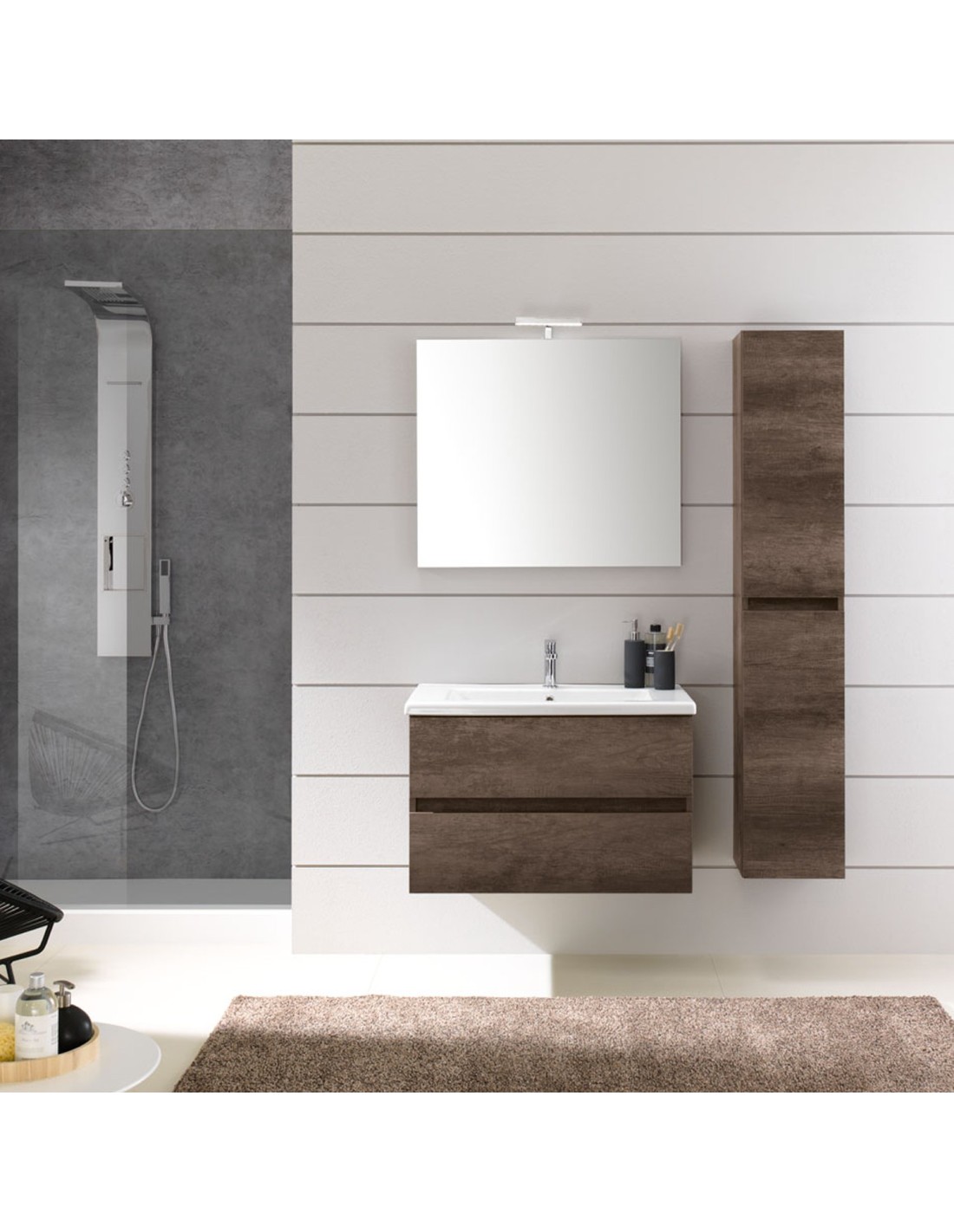 Kora mobile da bagno sospeso 110X190X46 finitura rovere scuro