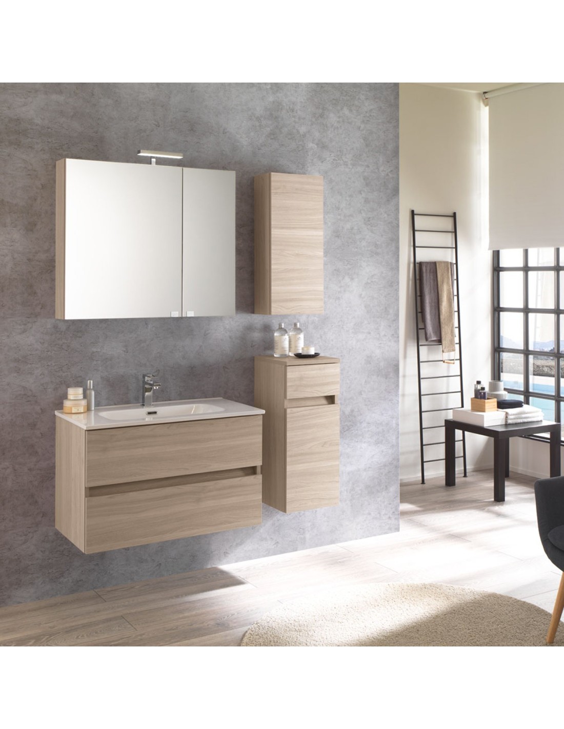Kora mobile bagno sospeso 110x190x46 finitura olmo rosseau