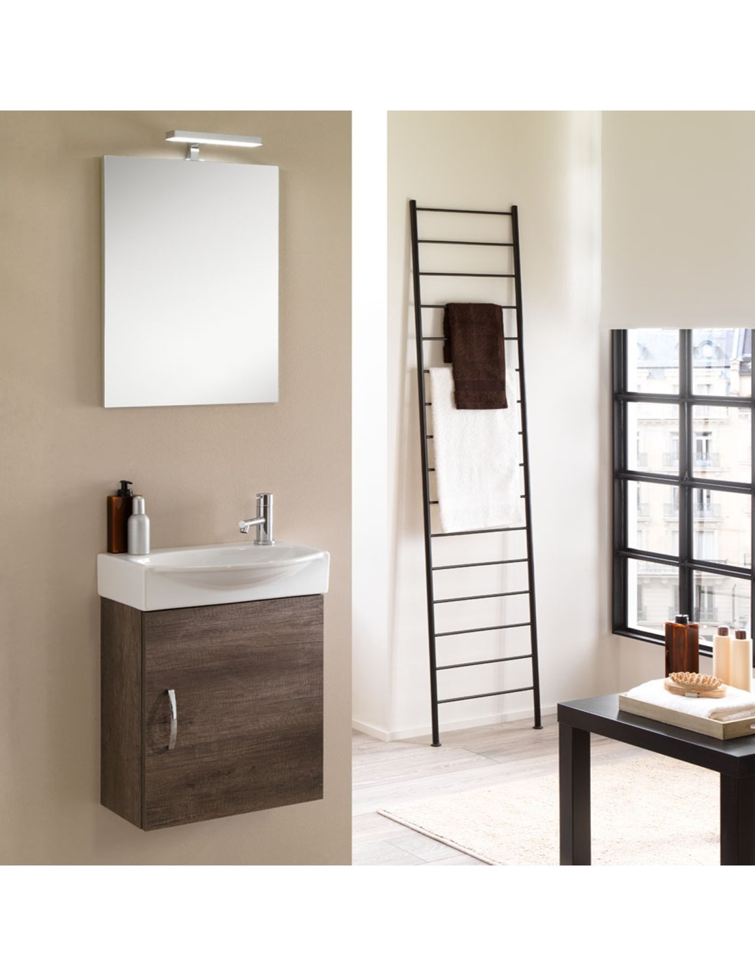 MOBILE DA BAGNO SOSPESO MINI42, COLORE ROVERE SCURO